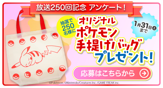 放送250回記念アンケート！抽選で250名様にオリジナル・ポケモン手提げバッグ　プレゼント!